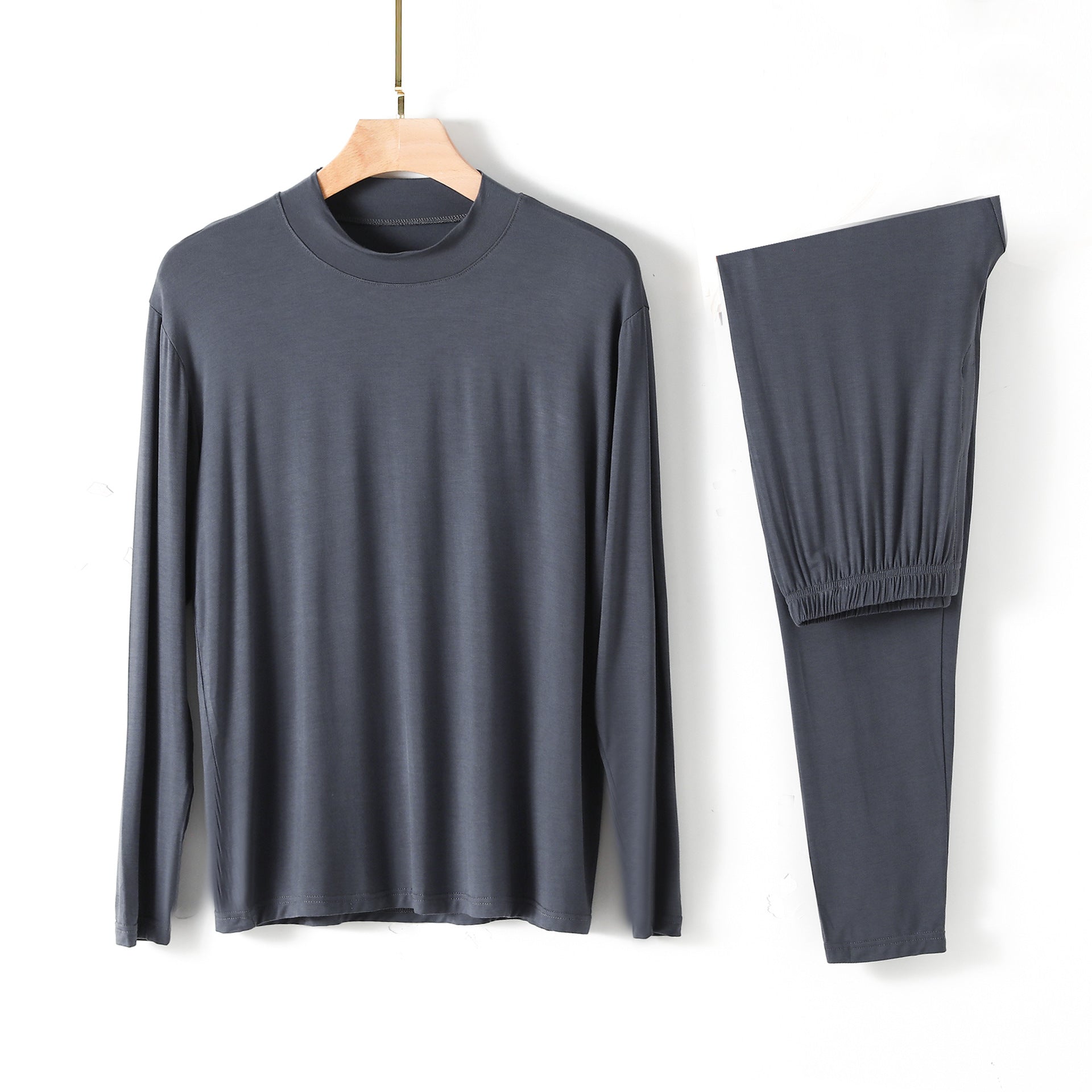 Semi-high Neck Long Sleeve And Long Pants Underwear Set, Comfortable And Smooth Pajama Two-piece Set