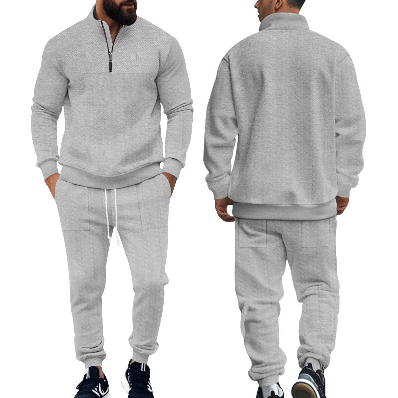 Men's Casual Fleece-lined Warm-up Zippered Track Pants Set