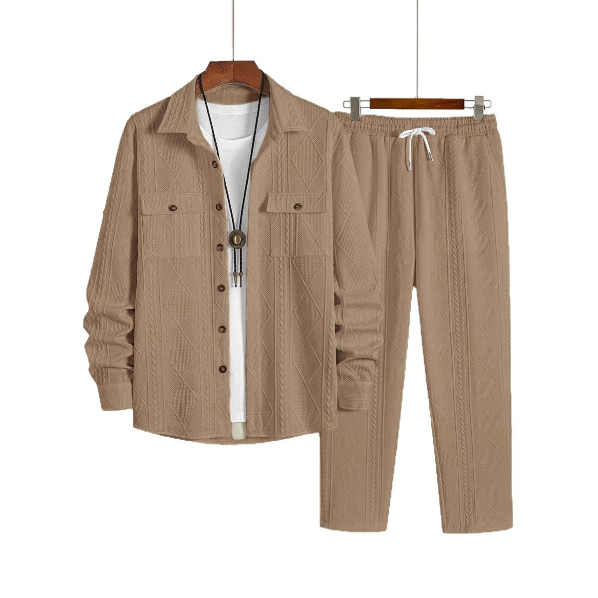 Men's Solid-Colored Casual Simple Loose Set With Lapel