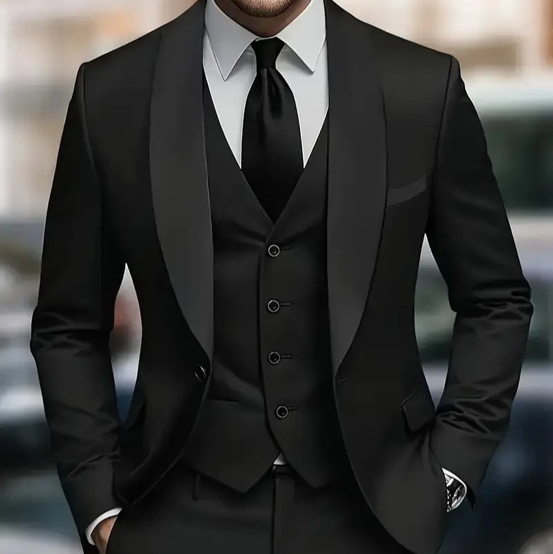 Mens Business-Casual Three-Piece Suit Korean-Style Slim Fit