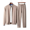 Men's Color-blocked Semi-high Neck Zip-up Wool Fashion Trendy Set