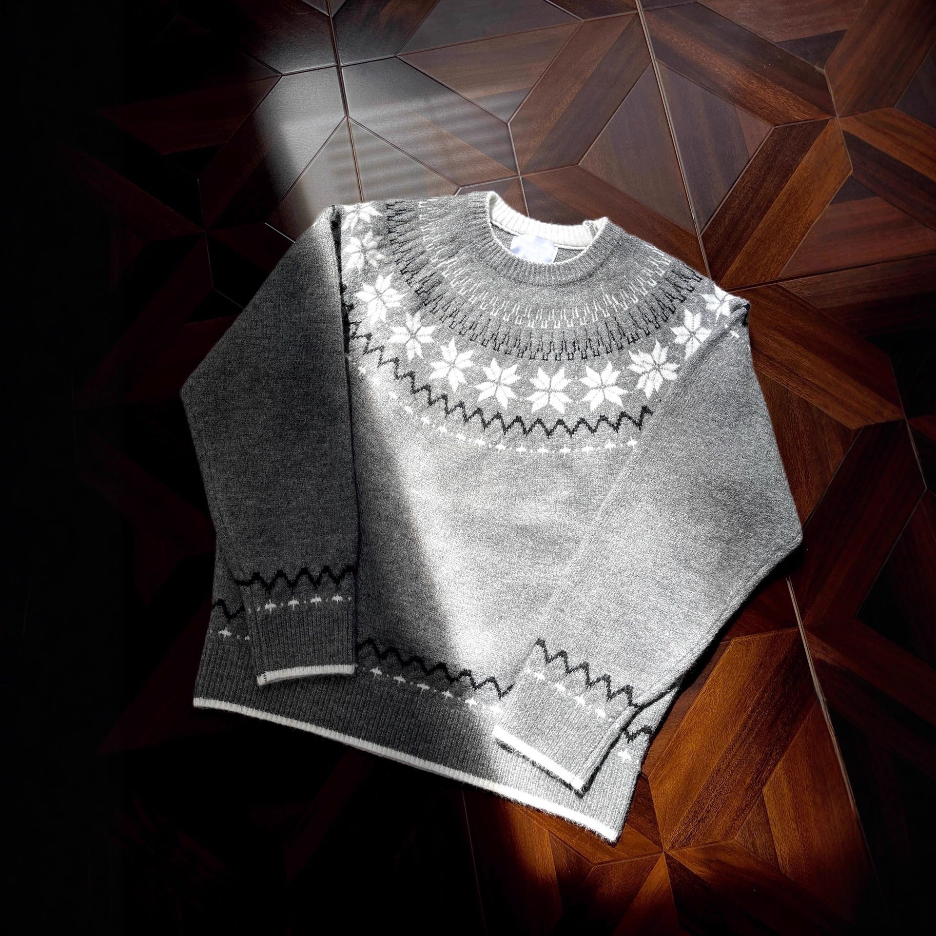 Mens Retro Jacquard Pullover Knit Sweater