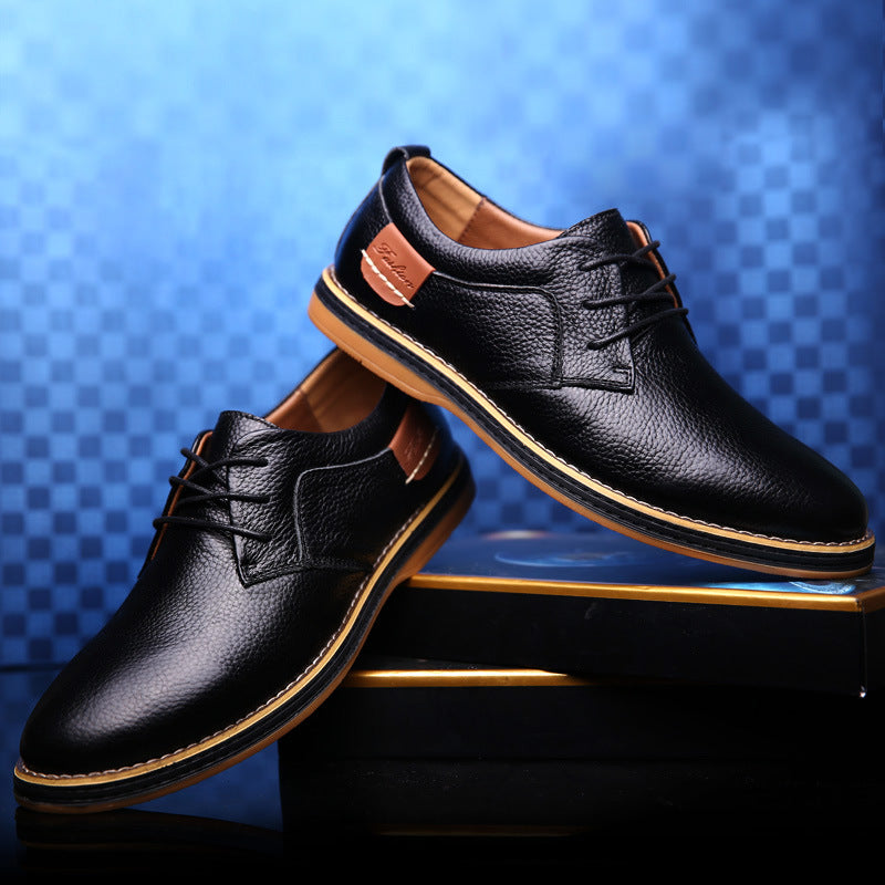 Low Cut Lace Up Casual Leather Shoes With Hand Stitched Detailing