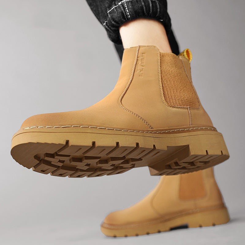 New Autumn And Winter British Style Rhubarb Worker Boot Thick Bottom High Top Smoke Pipe