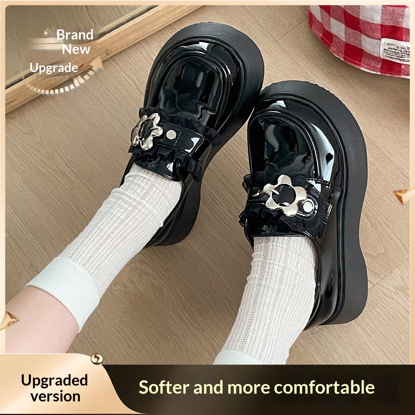 White Retro British Style Thick Soled High Rise Small Leather Shoes