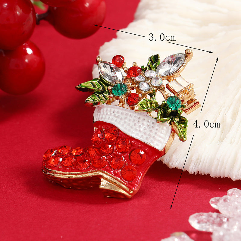 1 Piece Rhinestone-Embellished Women's Brooch - Christmas Boot Design, Gift Lapel Pin